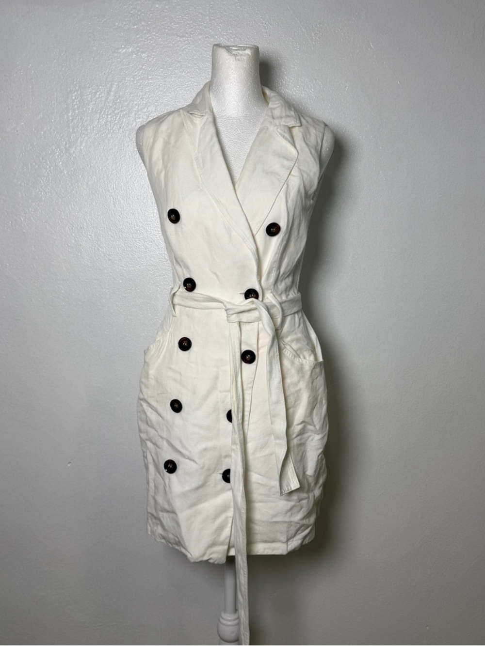 Reiss Double Breasted Belted White Linen Blend Mini Dress Size 4